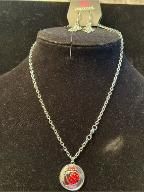Paparazzi Silver-tone Red Ladybug 'Love Bug' Pendant Necklace